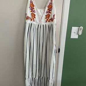 MELLODAY Floral Embroidered Striped Maxi Dress